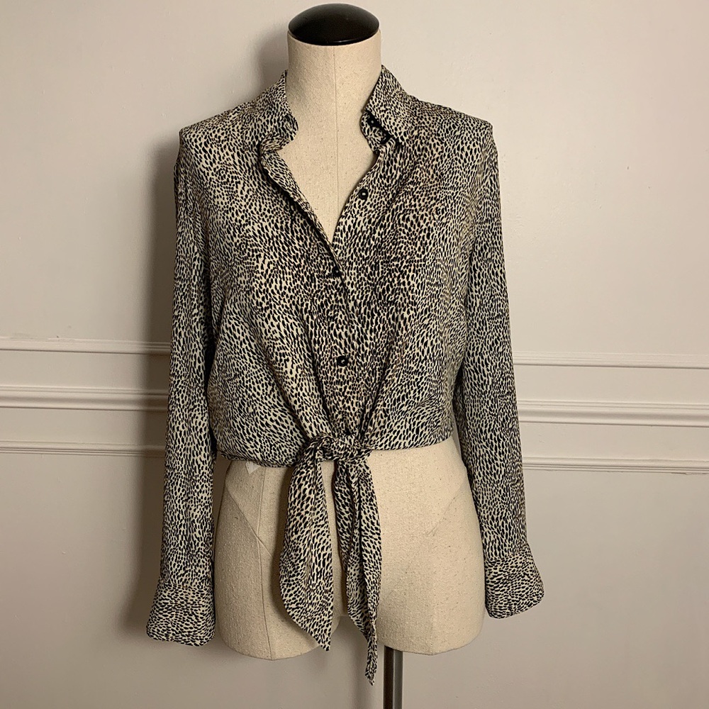 Mango leopard animal print blouse button up shirt